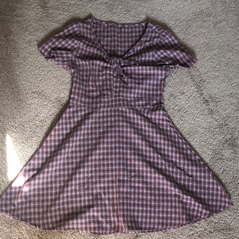 Ruched top bow gingham pink circle skirt dress